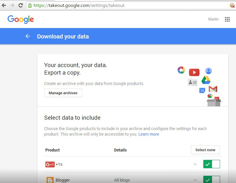 How to select and download your personal data from Google