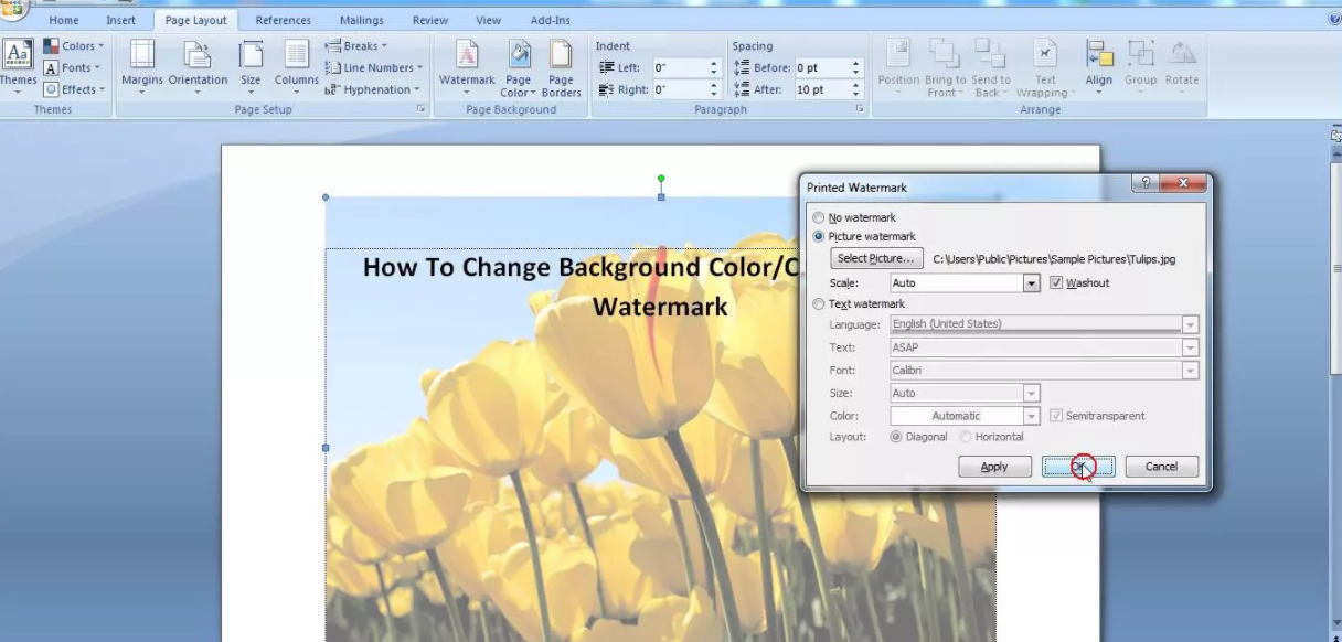 How to put a picture as a background in Word