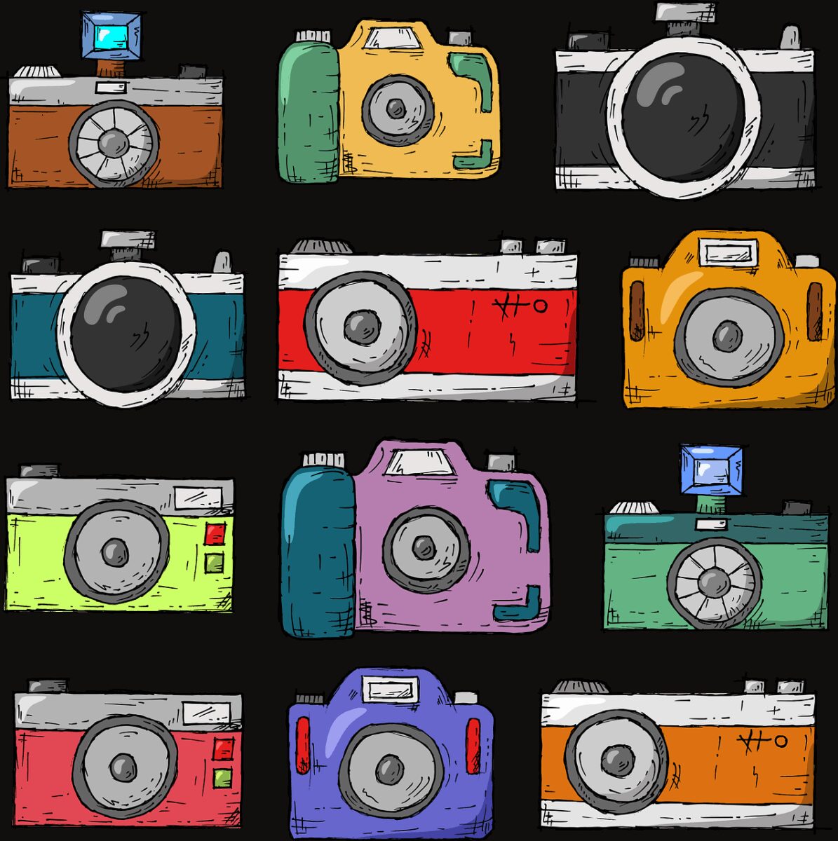 camera, hand drawn, old