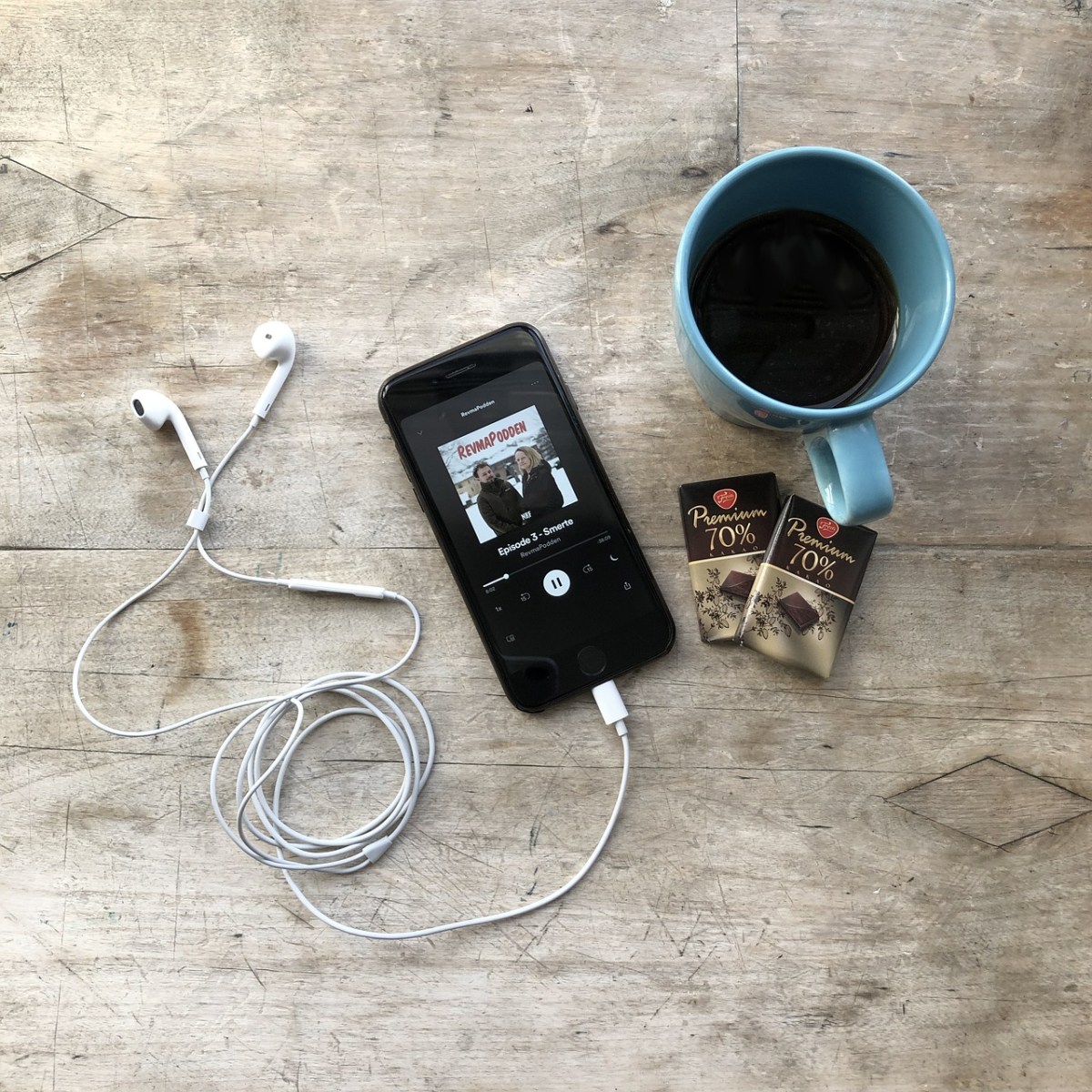 podcast, coffee, chocolate